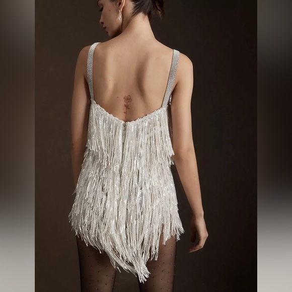 NWT Bronx and Banco Barbie Blanc Fringe V-Neck Mini - reception dress - Size S - Picture 4 of 16